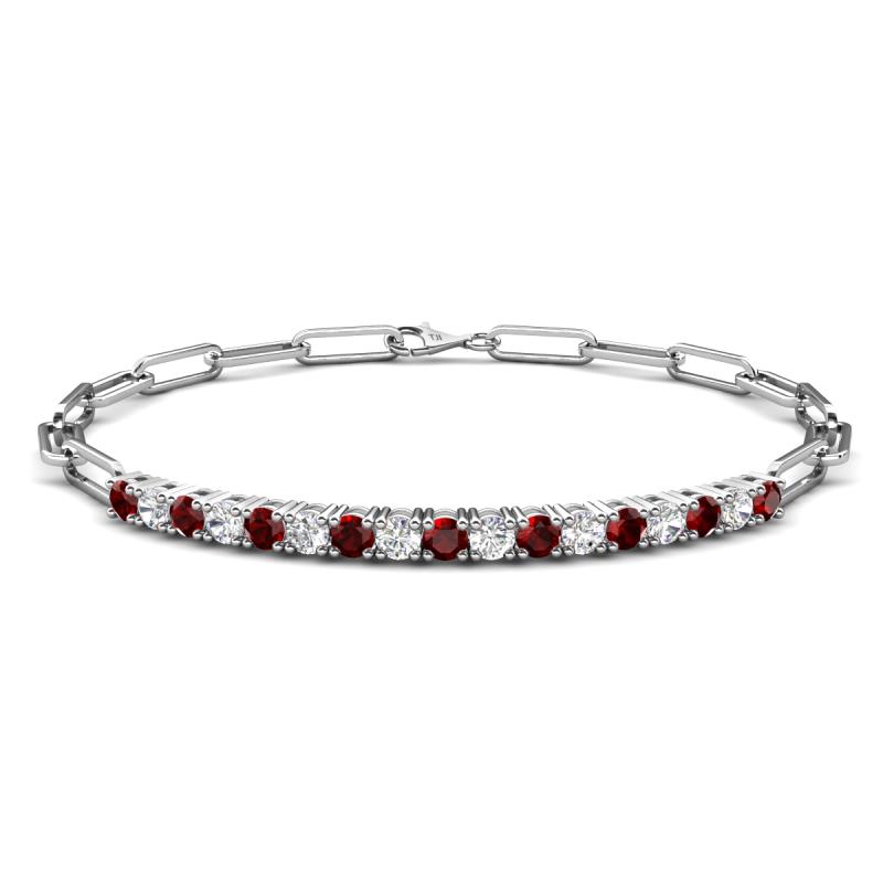 Lily 1.36 ctw Red Garnet and Natural Diamonds Paperclip Links Tennis  Bracelet 