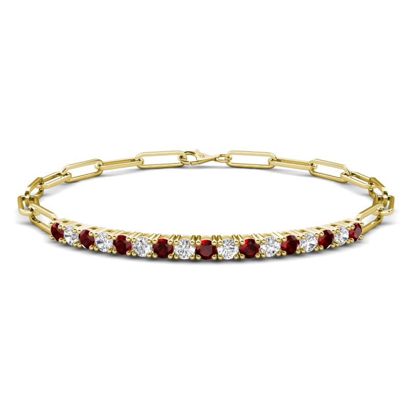 Lily 1.36 ctw Red Garnet and Natural Diamonds Paperclip Links Tennis  Bracelet 