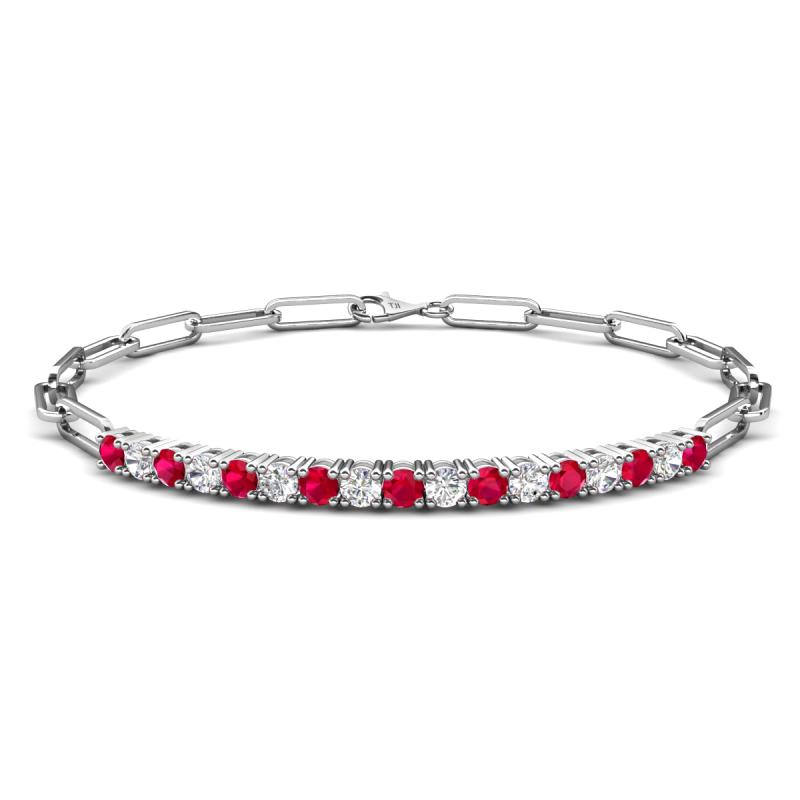 Lily 1.28 ctw Ruby and Natural Diamonds Paperclip Links Tennis  Bracelet 