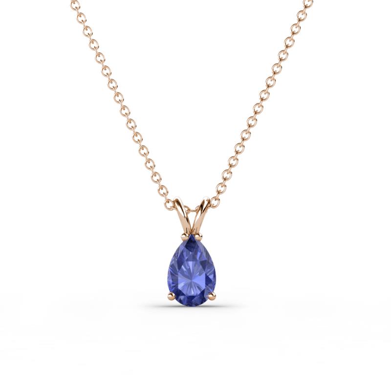 Jassiel 6x4 mm Pear Cut Iolite Double Bail Solitaire Pendant Necklace 