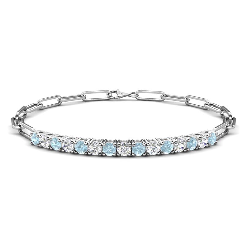 Lily 1.34 ctw Aquamarine and Lab Grown Diamonds Paperclip Links Tennis  Bracelet 