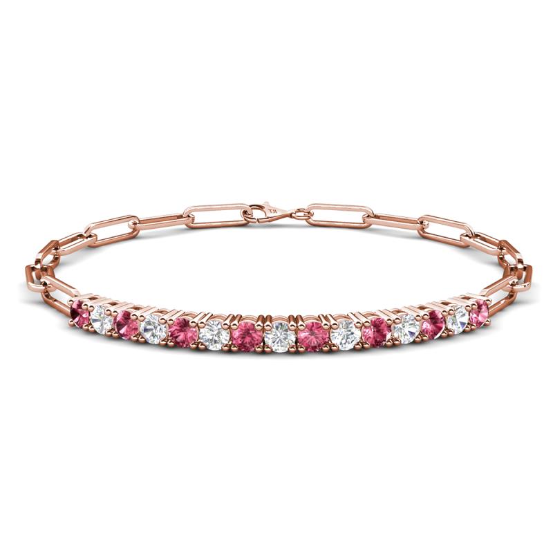 Lily 1.34 ctw Pink Tourmaline and Lab Grown Diamonds Paperclip Links Tennis  Bracelet 