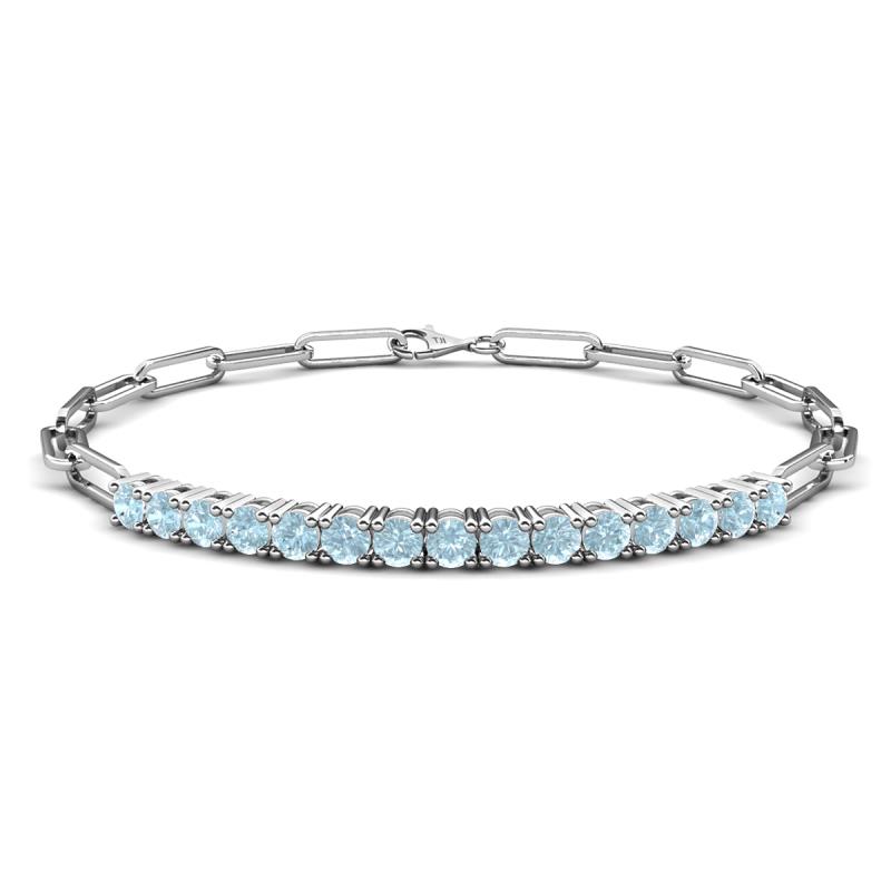 Lily 1.20 ctw Aquamarine Paperclip Links Tennis  Bracelet 