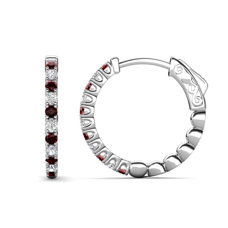 Anna 0.95 ctw Red Garnet and Lab Grown Diamonds (2.00 mm) Hoop Earrings 