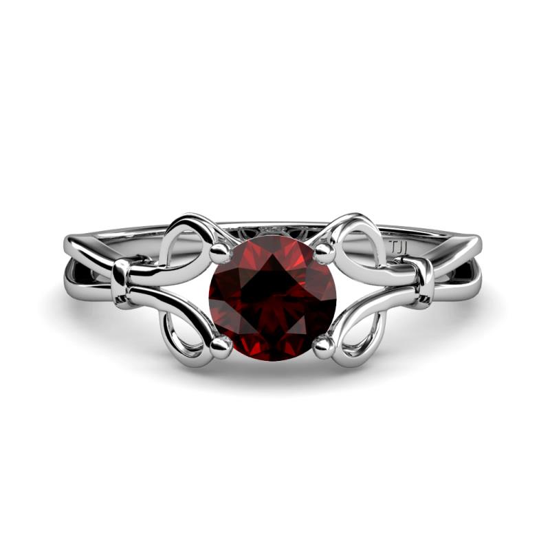 Trissie Red Garnet Floral Solitaire Engagement Ring 
