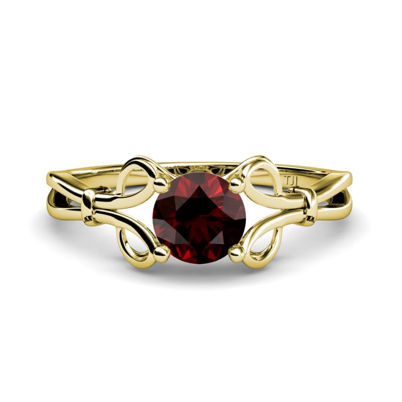 Trissie Red Garnet Floral Solitaire Engagement Ring 