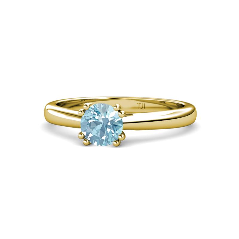 Alaya Signature 6.50 mm Round Aquamarine 8 Prong Solitaire Engagement Ring 