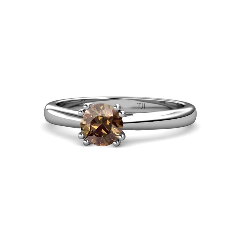 Alaya Signature 6.50 mm Round Smoky Quartz 8 Prong Solitaire Engagement Ring 