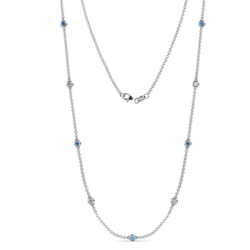 Adia (9 Stn/2.7mm) Blue Topaz and Diamond on Cable Necklace 