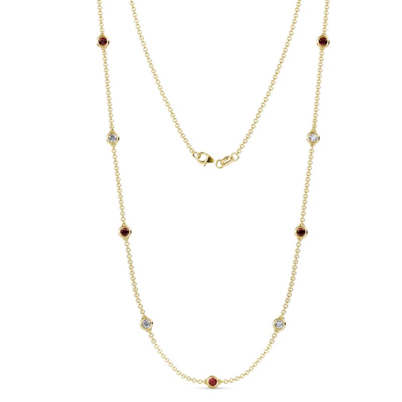 Adia (9 Stn/4mm) Red Garnet and Lab Grown Diamond on Cable Necklace 