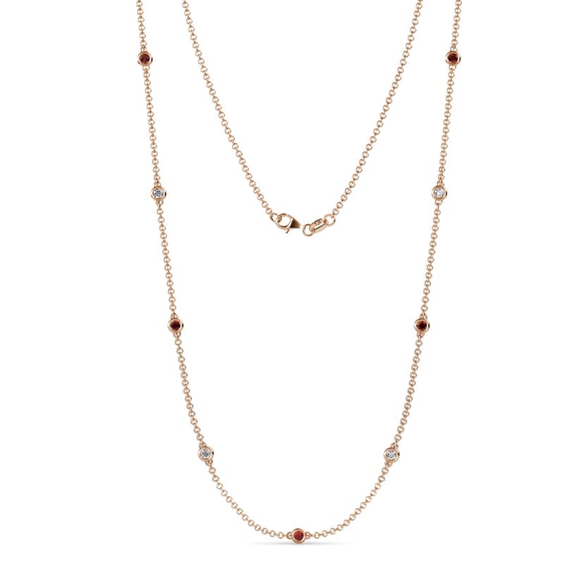 Adia (9 Stn/2.3mm) Red Garnet and Lab Grown Diamond on Cable Necklace 
