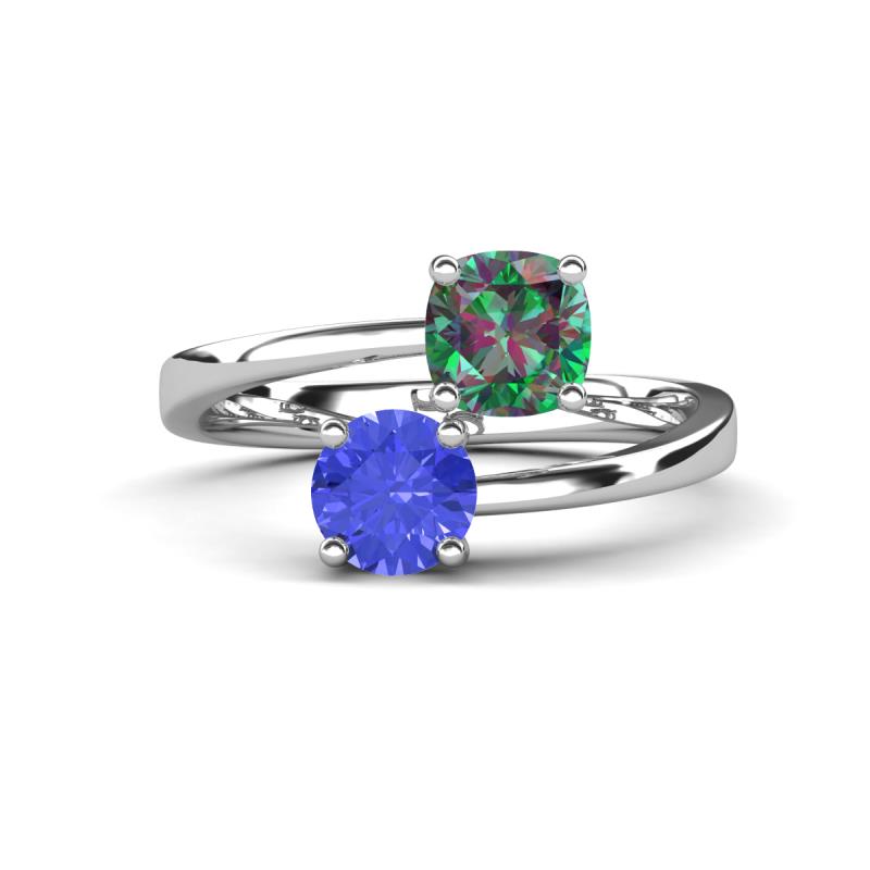 Jianna 6.00 mm Cushion Lab Created Alexandrite and Round Tanzanite 2 Stone Promise Ring 