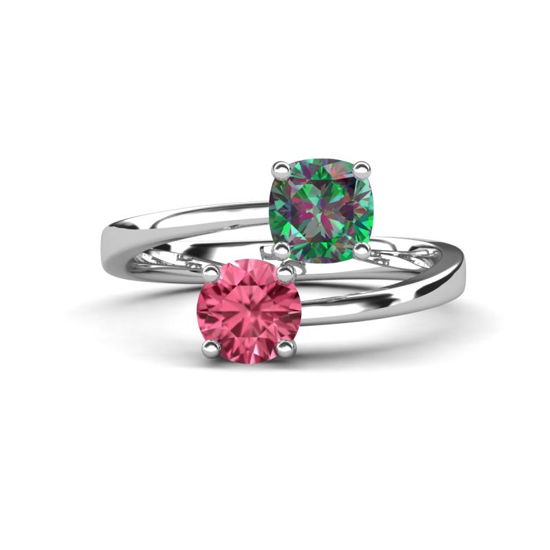 Jianna 6.00 mm Cushion Lab Created Alexandrite and Round Pink Tourmaline 2 Stone Promise Ring 