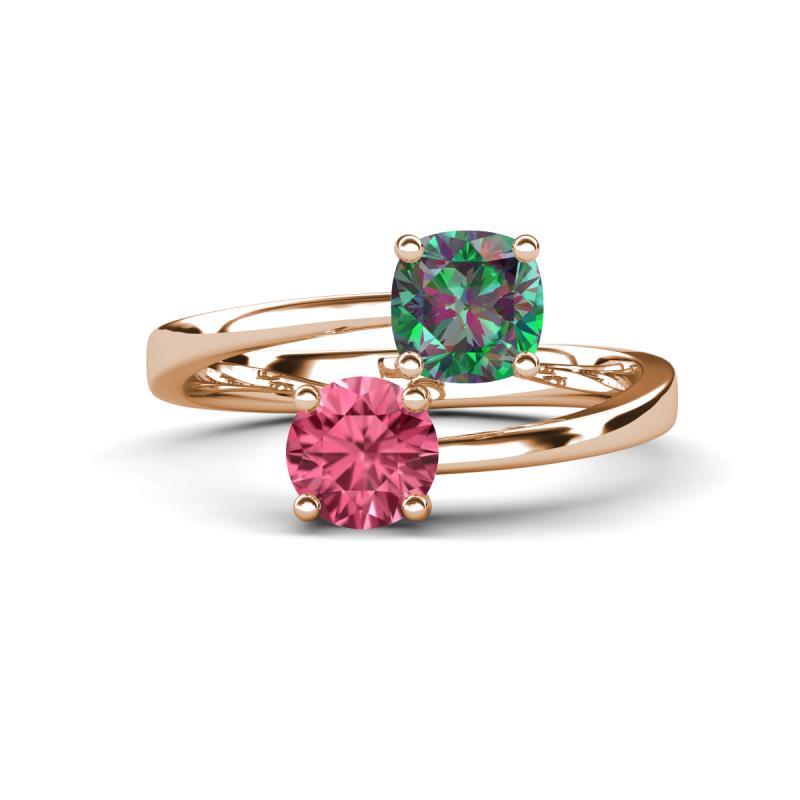 Jianna 6.00 mm Cushion Lab Created Alexandrite and Round Pink Tourmaline 2 Stone Promise Ring 