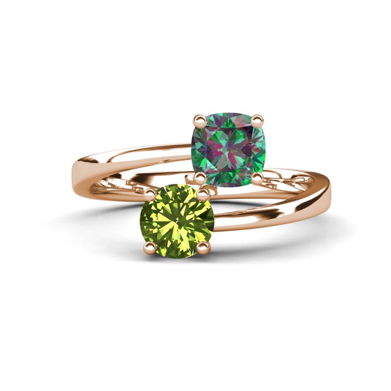 Jianna 6.00 mm Cushion Lab Created Alexandrite and Round Peridot 2 Stone Promise Ring 