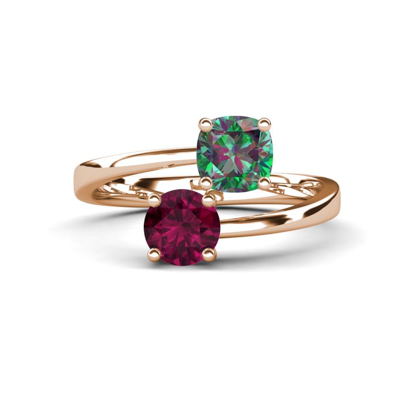 Jianna 6.00 mm Cushion Lab Created Alexandrite and Round Rhodolite Garnet 2 Stone Promise Ring 