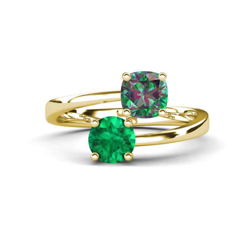 Jianna 6.00 mm Cushion Lab Created Alexandrite and Round Emerald 2 Stone Promise Ring 