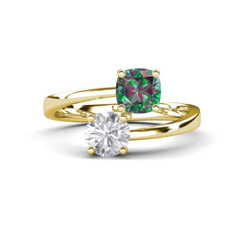 Jianna 6.00 mm Cushion Lab Created Alexandrite and Round White Sapphire 2 Stone Promise Ring 