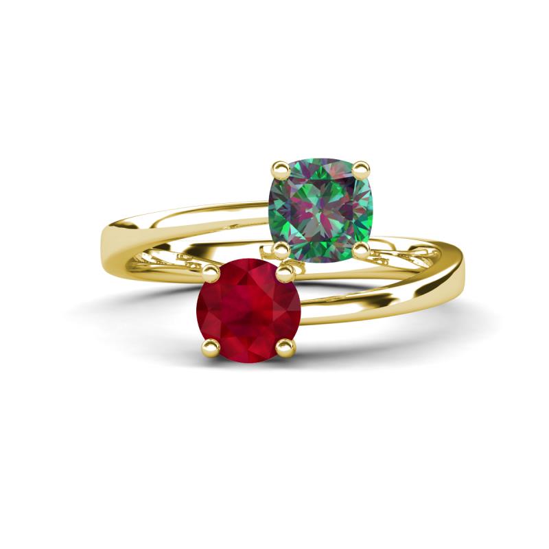 Jianna 6.00 mm Cushion Lab Created Alexandrite and Round Ruby 2 Stone Promise Ring 