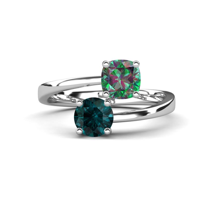 Jianna 6.00 mm Cushion Lab Created Alexandrite and Round London Blue Topaz 2 Stone Promise Ring 