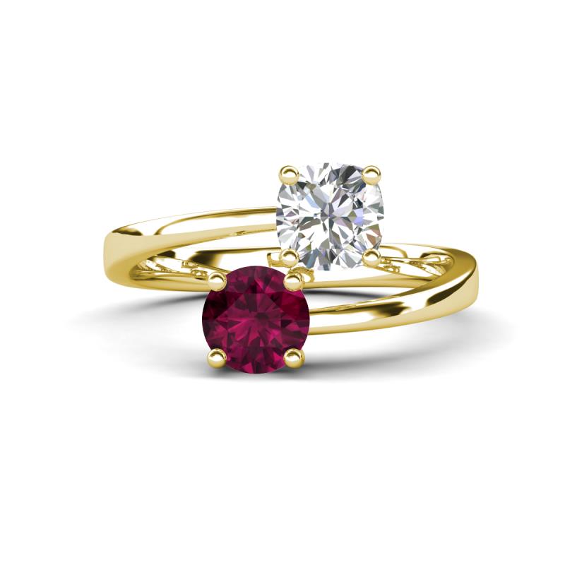 Jianna IGI Certified 6.00 mm Cushion Lab Grown Diamond and Round Rhodolite Garnet 2 Stone Promise Ring 