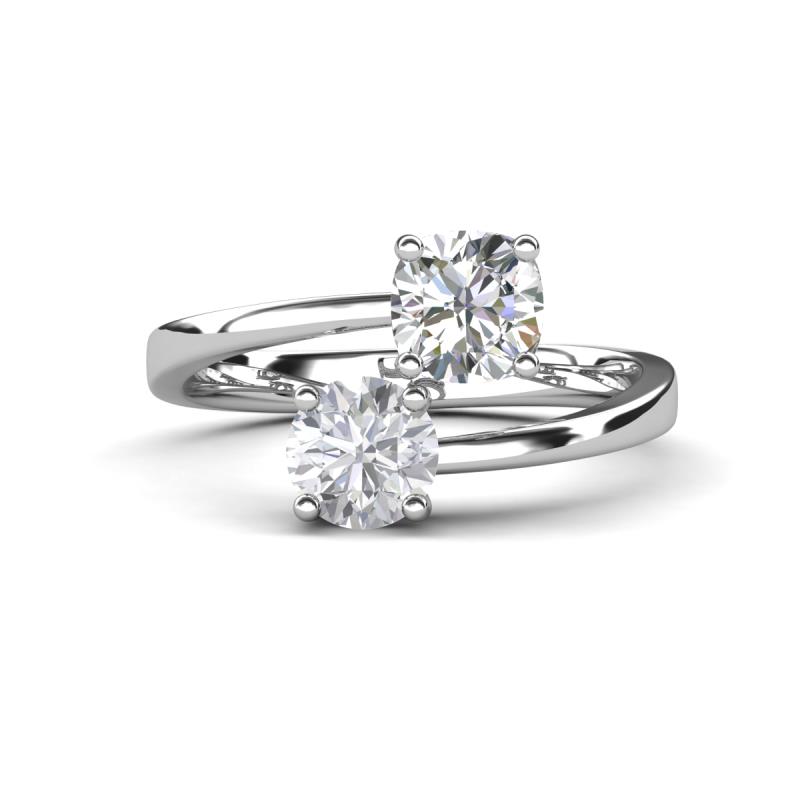 Jianna IGI Certified 6.00 mm Cushion Lab Grown Diamond and Round White Sapphire 2 Stone Promise Ring 