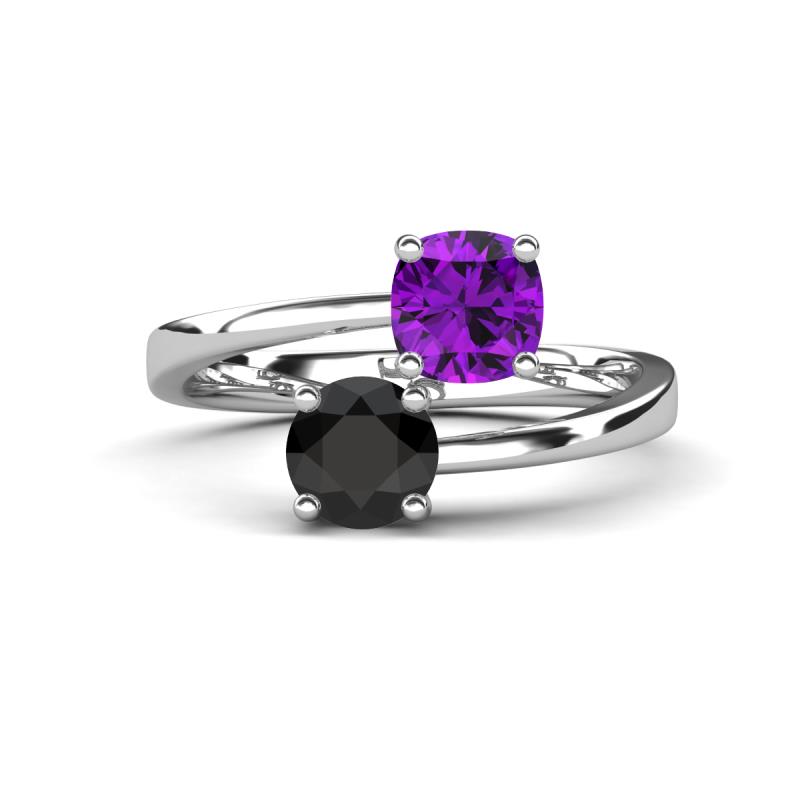Jianna 6.00 mm Cushion Amethyst and Round Black Diamond 2 Stone Promise Ring 