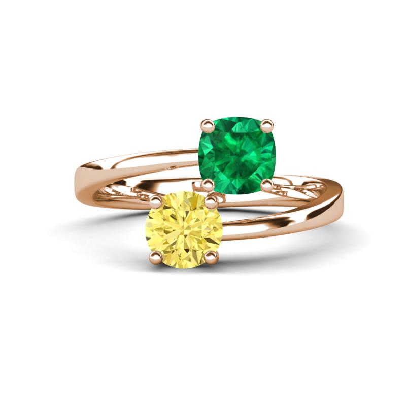 Jianna 6.00 mm Cushion Lab Created Emerald and Round Lab Created Yellow Sapphire 2 Stone Promise Ring 