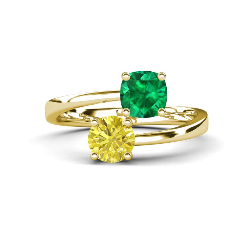 Jianna 6.00 mm Cushion Lab Created Emerald and Round Yellow Diamond 2 Stone Promise Ring 