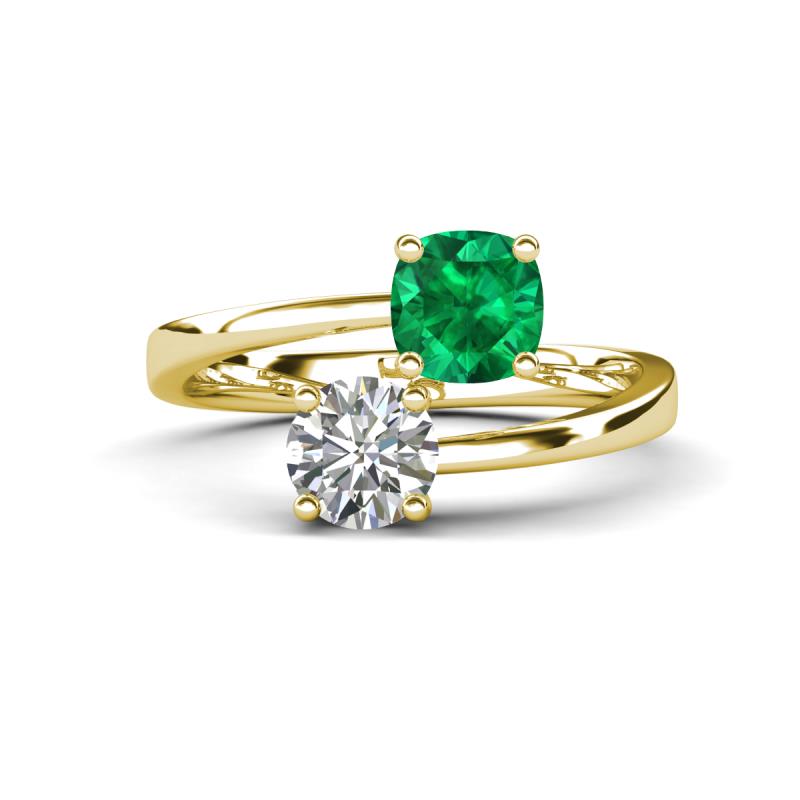 Jianna 6.00 mm Cushion Lab Created Emerald and IGI Certified Round Lab Grown Diamond 2 Stone Promise Ring 