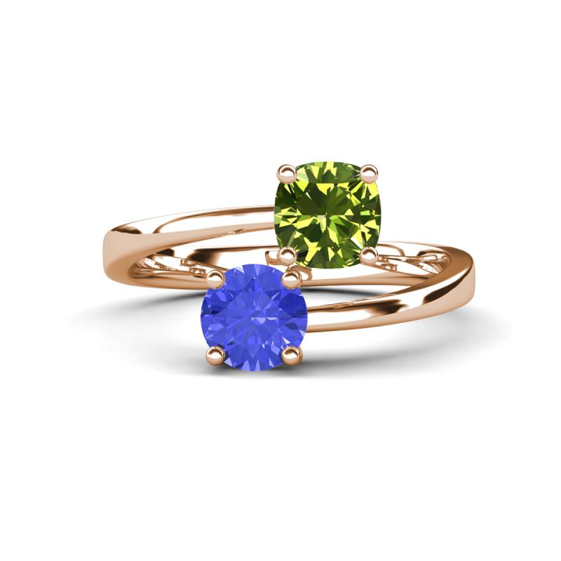 Jianna 6.00 mm Cushion Peridot and Round Tanzanite 2 Stone Promise Ring 