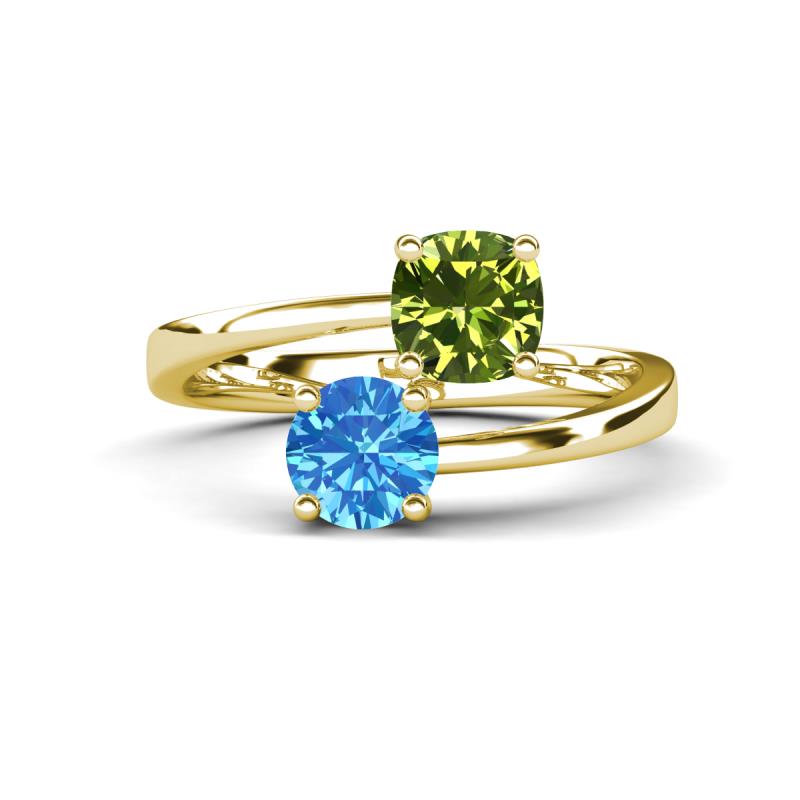 Jianna 6.00 mm Cushion Peridot and Round Blue Topaz 2 Stone Promise Ring 