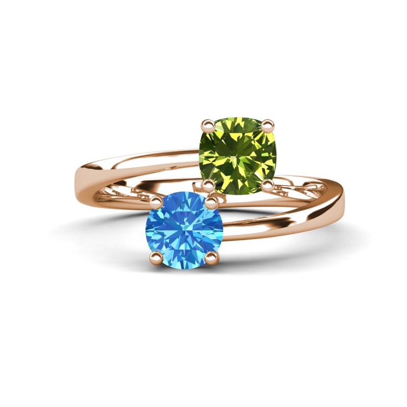 Jianna 6.00 mm Cushion Peridot and Round Blue Topaz 2 Stone Promise Ring 