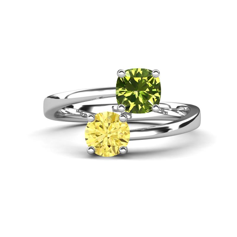 Jianna 6.00 mm Cushion Peridot and Round Lab Created Yellow Sapphire 2 Stone Promise Ring 