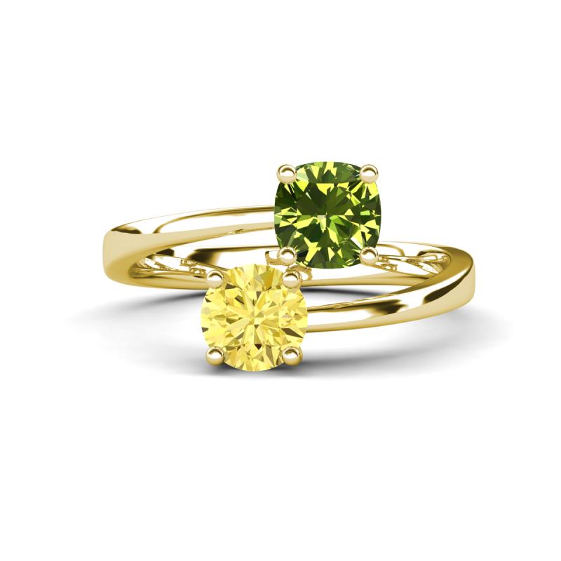 Jianna 6.00 mm Cushion Peridot and Round Lab Created Yellow Sapphire 2 Stone Promise Ring 
