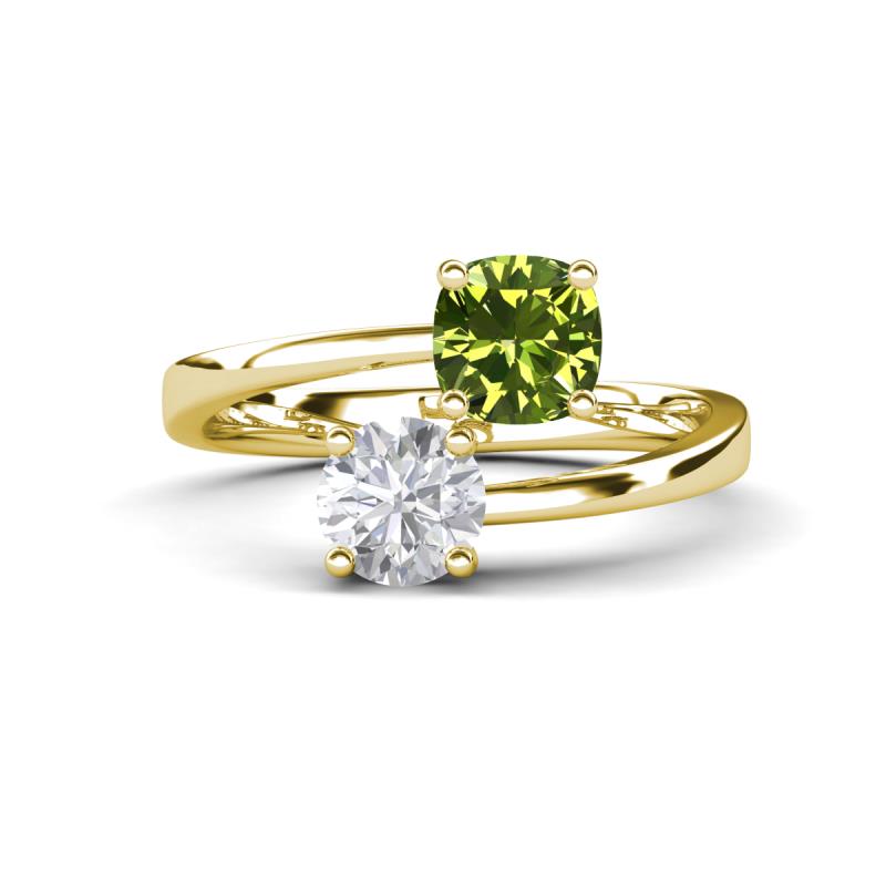 Jianna 6.00 mm Cushion Peridot and Round White Sapphire 2 Stone Promise Ring 