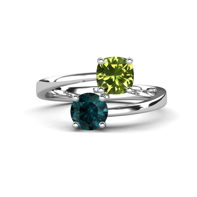 Jianna 6.00 mm Cushion Peridot and Round London Blue Topaz 2 Stone Promise Ring 
