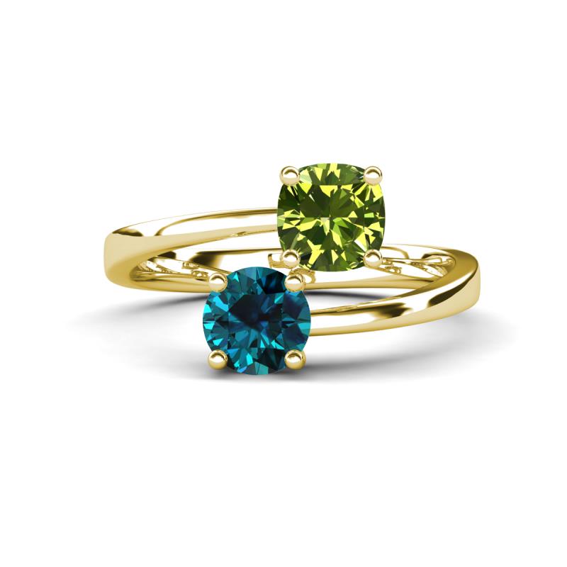 Jianna 6.00 mm Cushion Peridot and Round Blue Diamond 2 Stone Promise Ring 