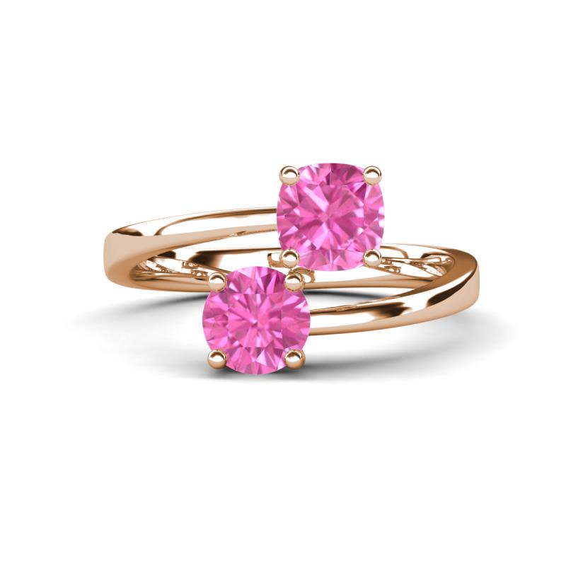 Jianna 6.00 mm Cushion and Round Lab Created Pink Sapphire 2 Stone Promise Ring 