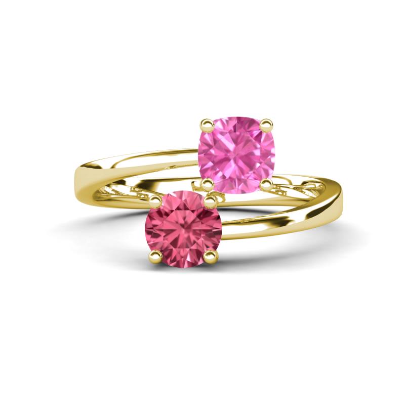 Jianna 6.00 mm Cushion Lab Created Pink Sapphire and Round Pink Tourmaline 2 Stone Promise Ring 