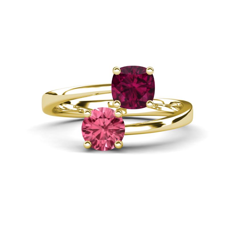 Jianna 6.00 mm Cushion Rhodolite Garnet and Round Pink Tourmaline 2 Stone Promise Ring 