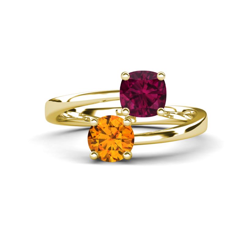 Jianna 6.00 mm Cushion Rhodolite Garnet and Round Citrine 2 Stone Promise Ring 