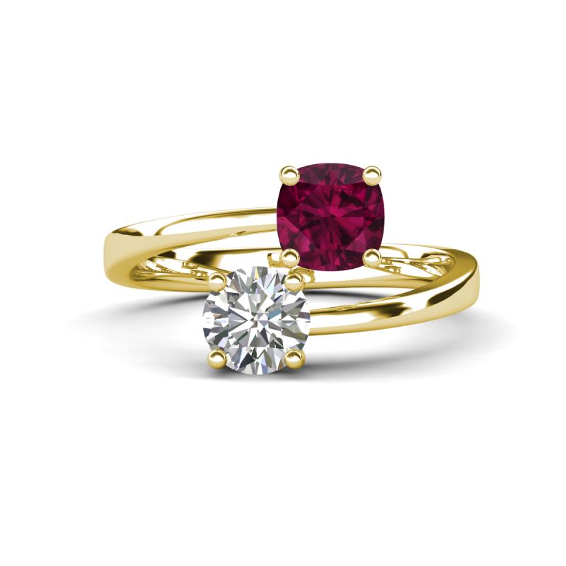 Jianna 6.00 mm Cushion Rhodolite Garnet and IGI Certified Round Lab Grown Diamond 2 Stone Promise Ring 