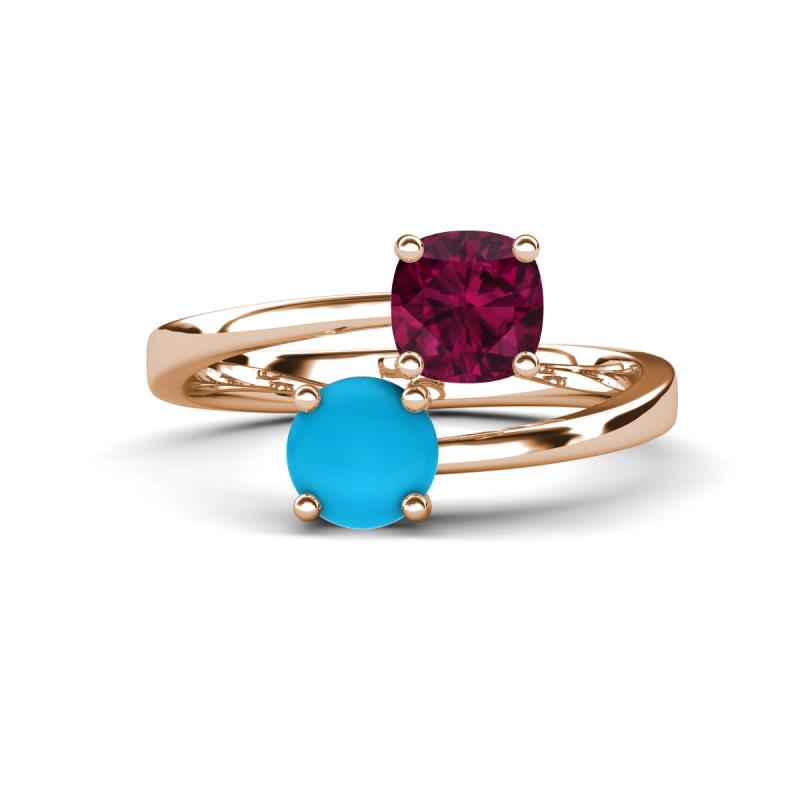 Jianna 6.00 mm Cushion Rhodolite Garnet and Round Turquoise 2 Stone Promise Ring 