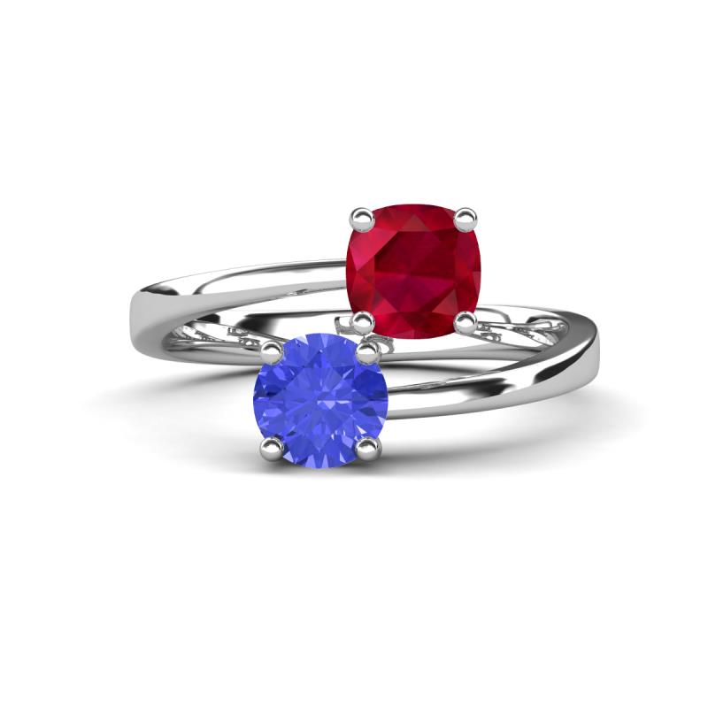 Jianna 6.00 mm Cushion Lab Created Ruby and Round Tanzanite 2 Stone Promise Ring 