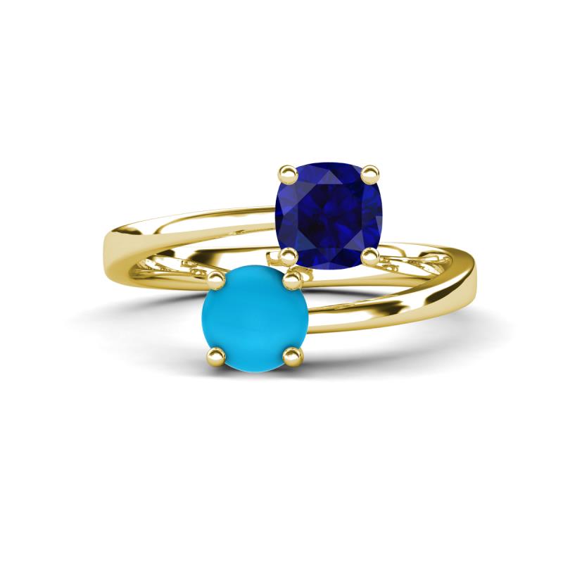 Jianna 6.00 mm Cushion Lab Created Blue Sapphire and Round Turquoise 2 Stone Promise Ring 