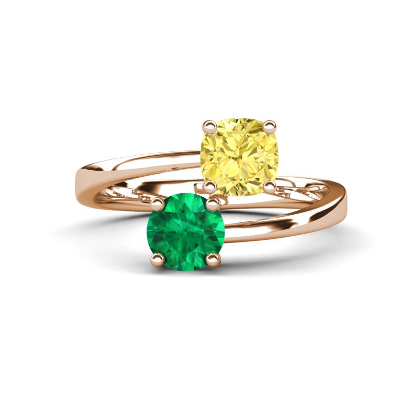 Jianna 6.00 mm Cushion Lab Created Yellow Sapphire and Round Emerald 2 Stone Promise Ring 