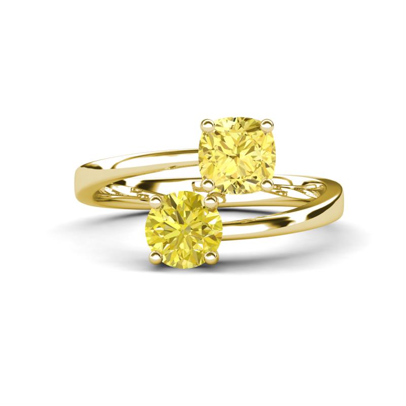 Jianna 6.00 mm Cushion Lab Created Yellow Sapphire and Round Yellow Diamond 2 Stone Promise Ring 