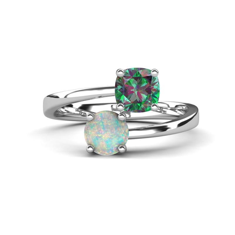 Jianna 6.00 mm Cushion Lab Created Alexandrite and Round Opal 2 Stone Promise Ring 