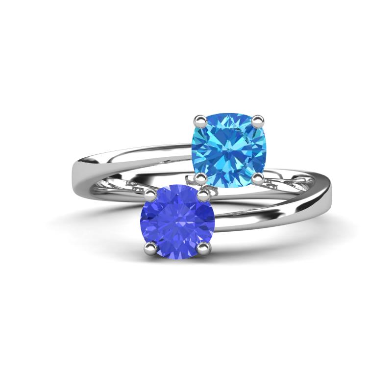 Jianna 6.00 mm Cushion Blue Topaz and Round Tanzanite 2 Stone Promise Ring 